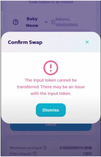 The Input Token Cannot Be Transferred Error