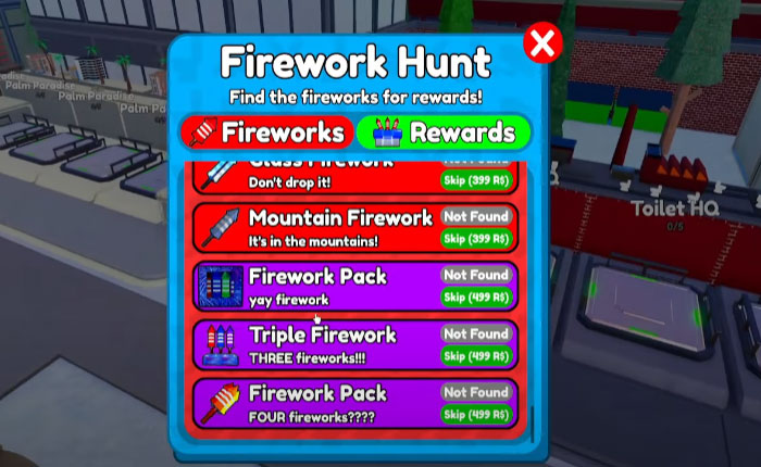 Toilet Tower Defense Firework Locations