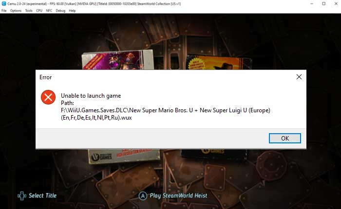 Cemu Unable to Launch Game