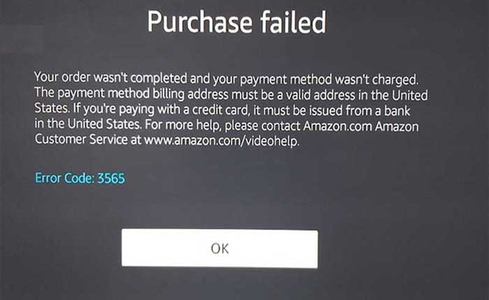 Amazon Error Code 3565